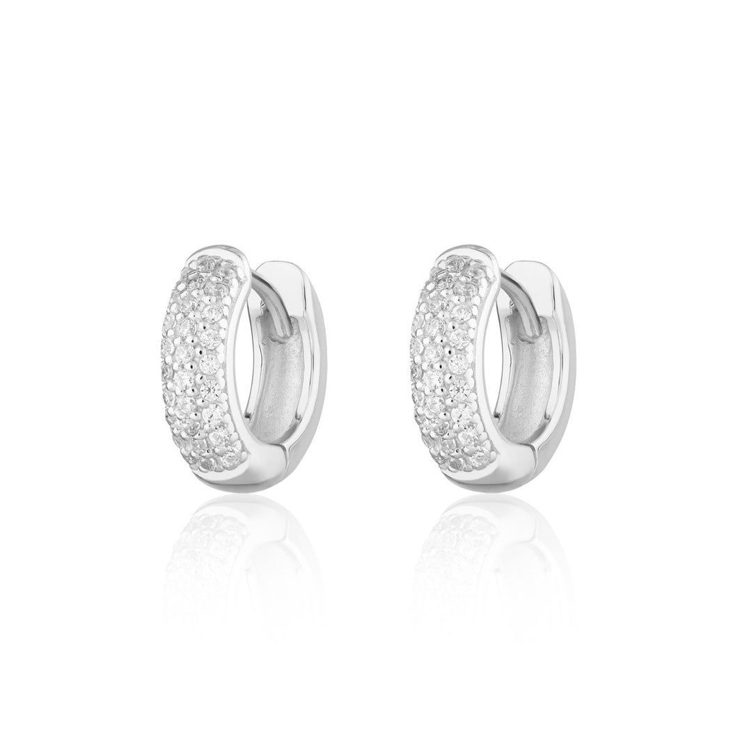 Sterling silver Bling Huggie Hoop Earrings with Clear Stones