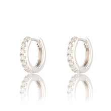 Load image into Gallery viewer, Silver  Huggie Hoops with clear stones
