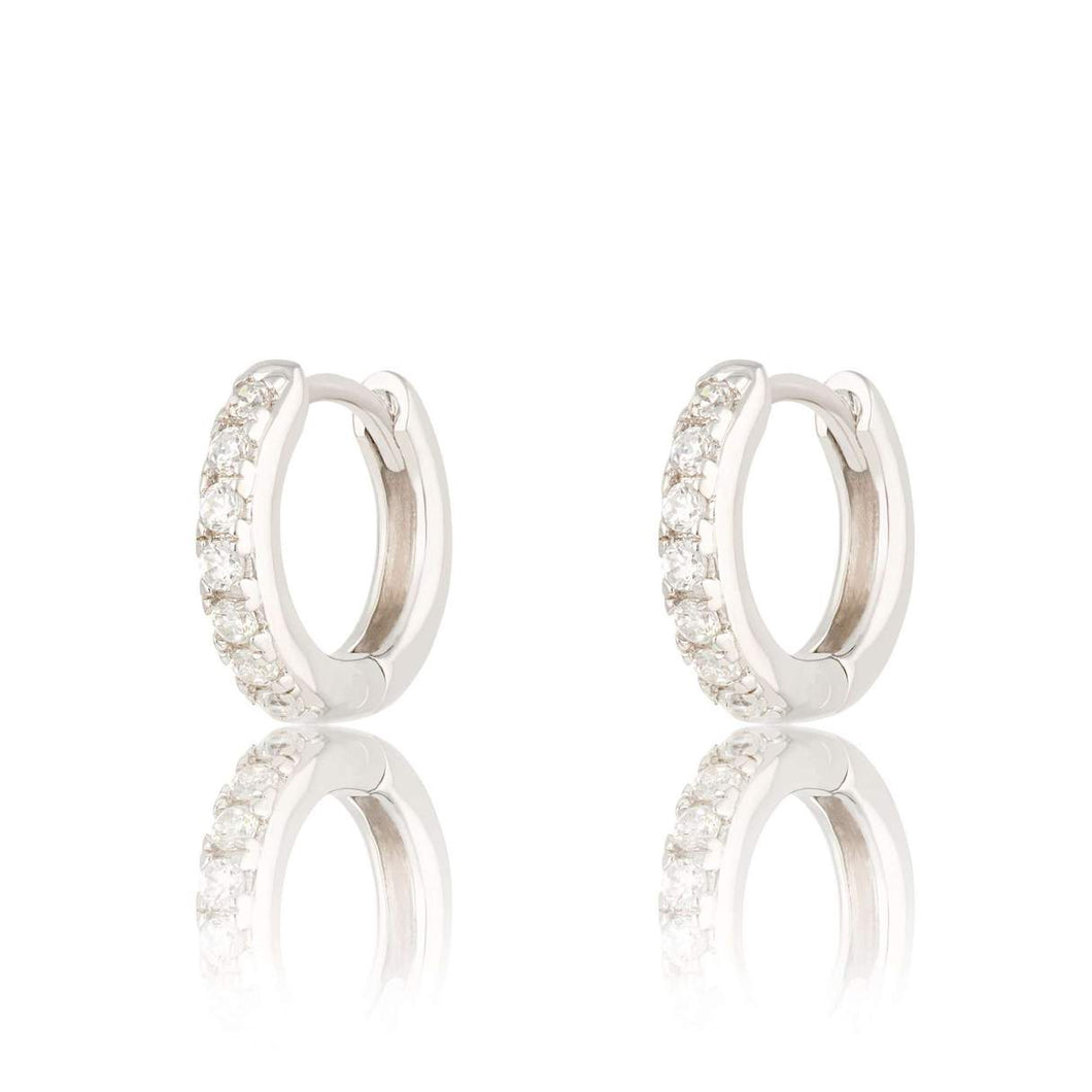 Silver  Huggie Hoops with clear stones