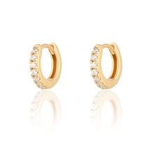 Load image into Gallery viewer, Gold plated Huggie Hoops with clear stones

