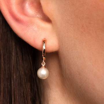 Gold Modern Pearl Hoop Earrings