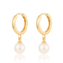 Load image into Gallery viewer, Gold Modern Pearl Hoop Earrings
