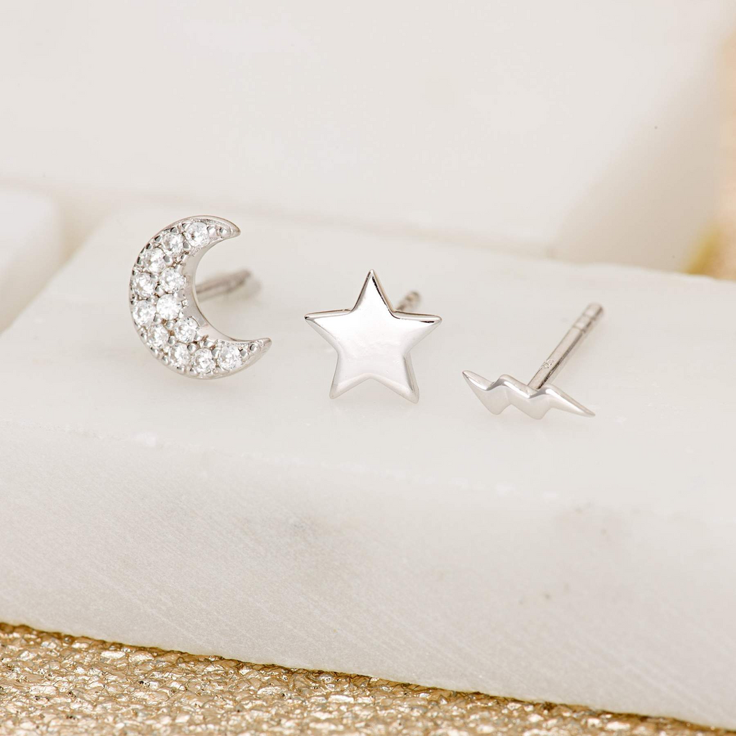 Sterling Silver Set of 3 Celestial Studs