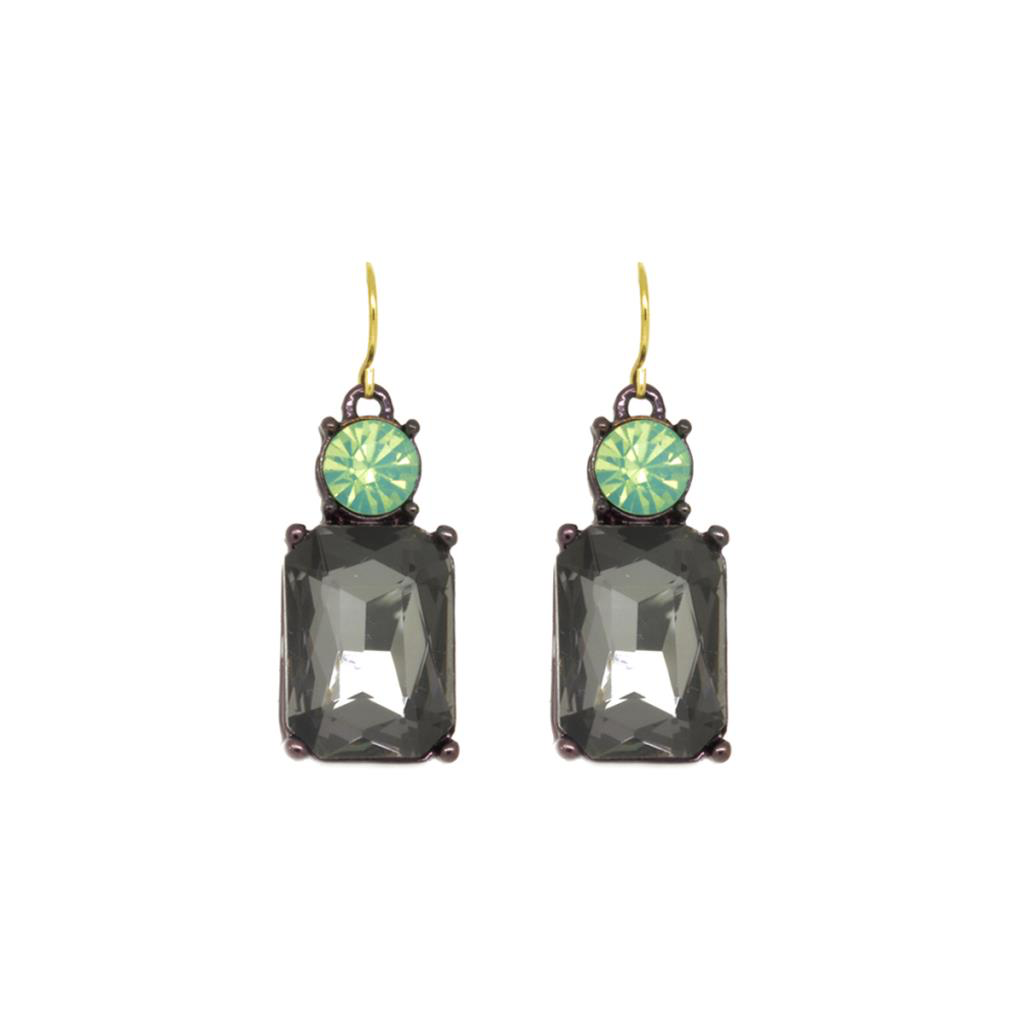 Cut Gem Drop Earrings - Slate /Green