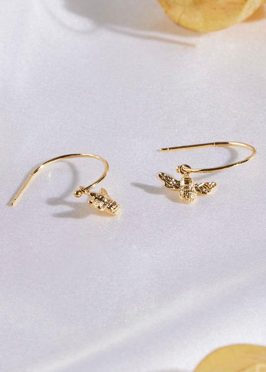 Gold plated drop hoop earrings