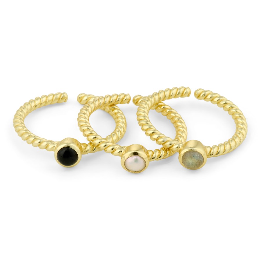 Pure By Nat Twisted Gold Ring - Grey Stone