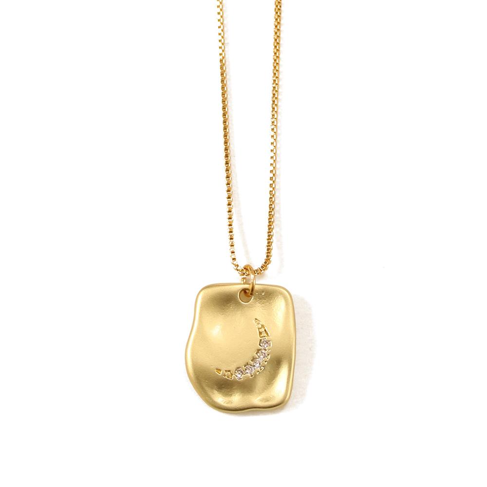 CZ Moon Imprint Pendant Necklace - Gold