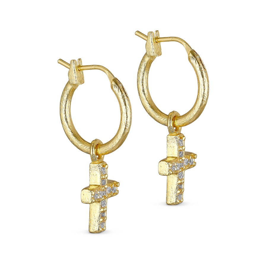Pure by Nat Gold Hoop Cross Earrings