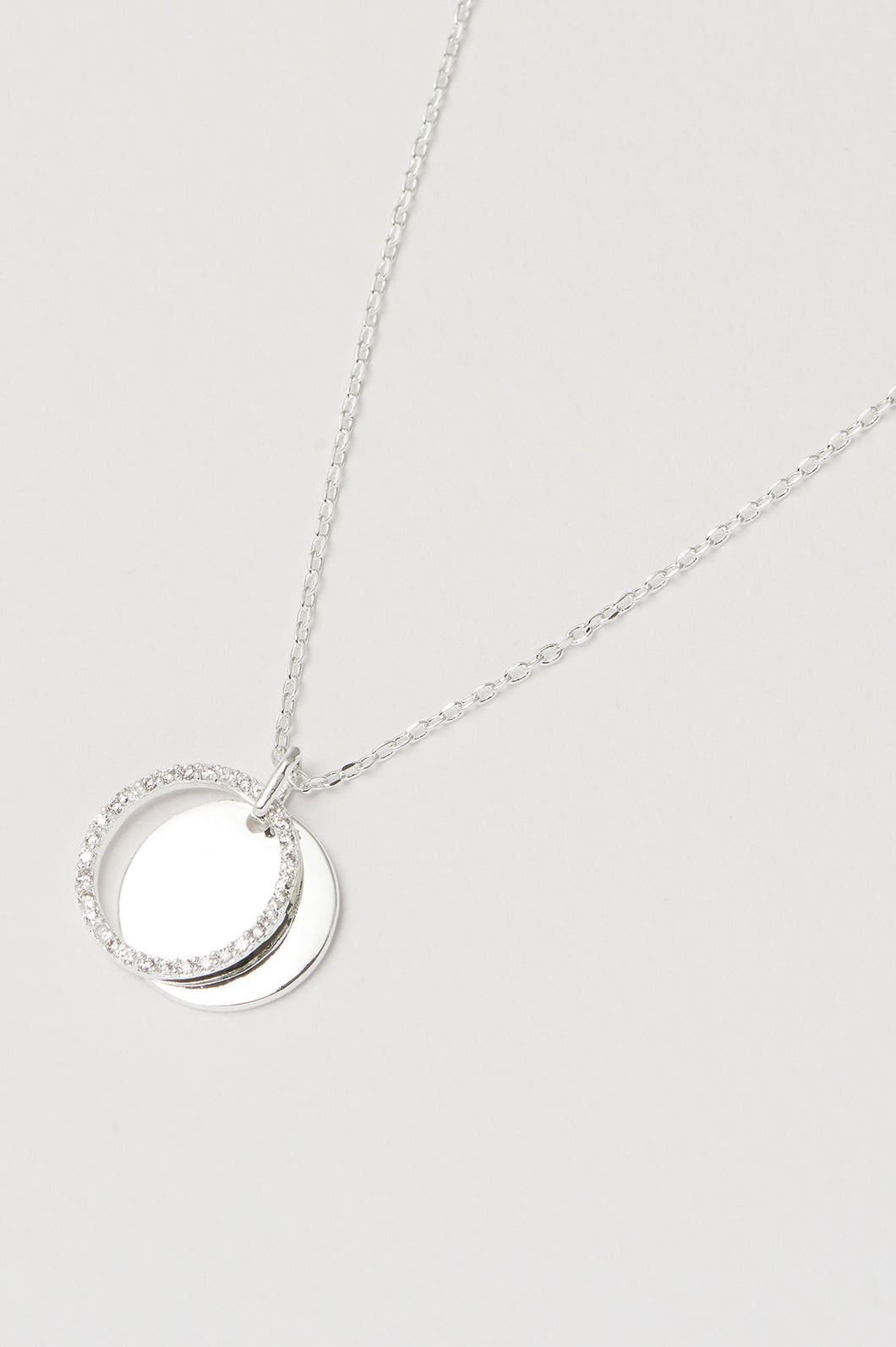 Estella Bartlett Disc & CZ Ring Necklace (Silver Plated)