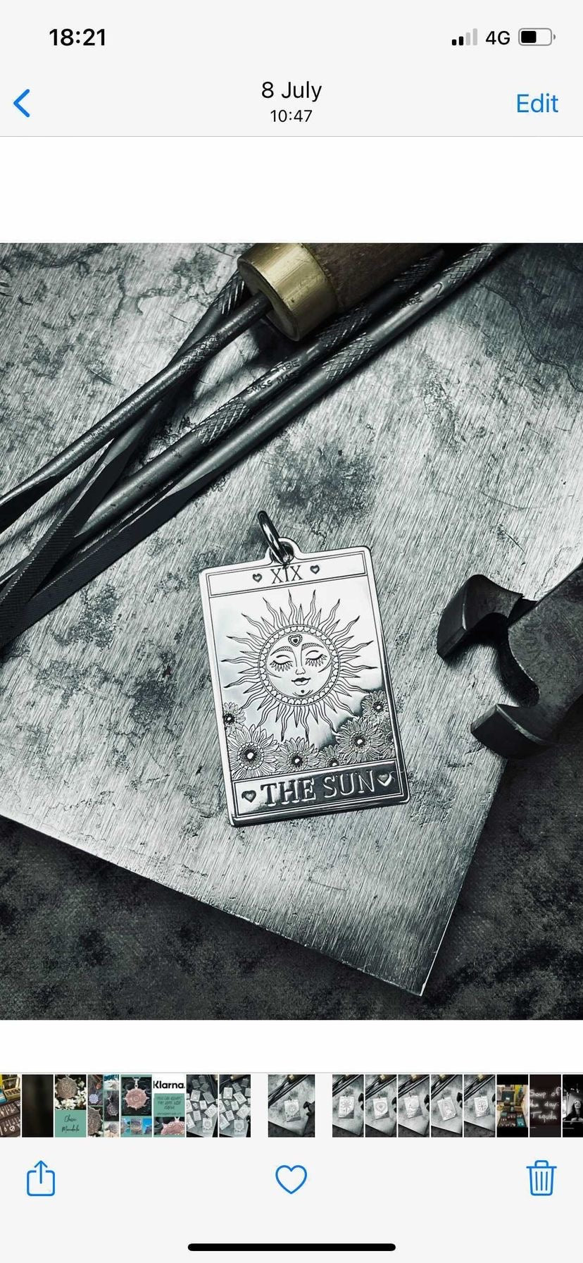 Carter Gore Silver Pendant Necklace - Sun Tarot Card