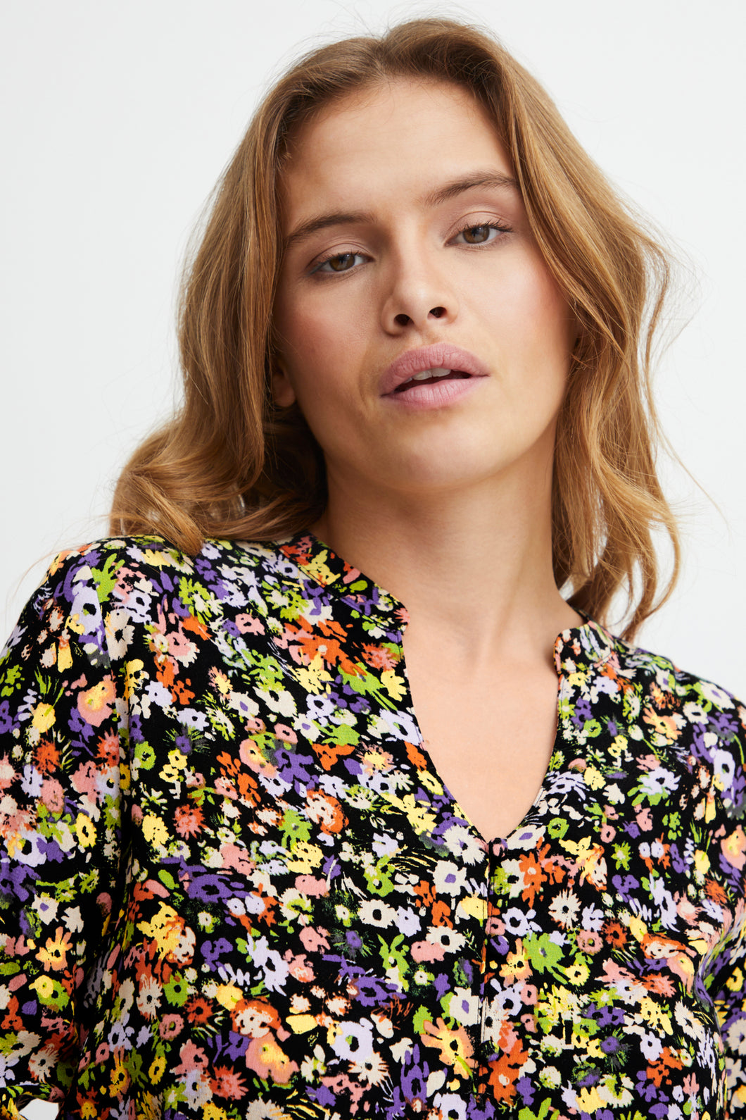 B Young Bright Floral Ibane V Neck Blouse