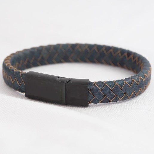 Lisa Angel Men s Thick Antique Blue Woven Leather Bracelet Large M