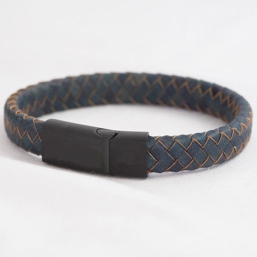 Lisa Angel Men’s Thick Antique Blue Woven Leather Bracelet - Large & Medium