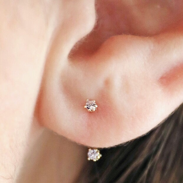 Lisa Angel Crystal Swarovski Double Stud Earrings - Crystal & Emerald - Gold