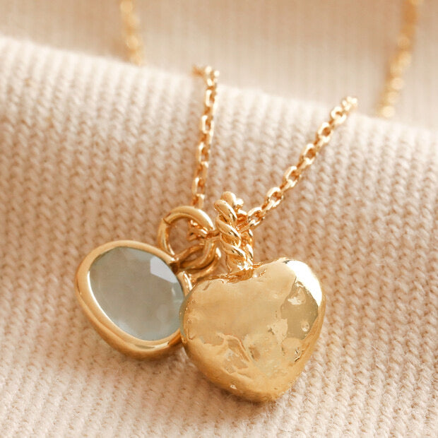 Lisa Angel Heart & Moonstone Pendant Necklace - Gold & Silver
