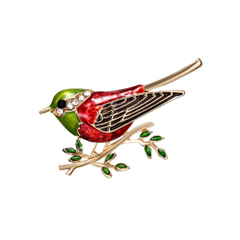 Enamel Bird Brooch Red