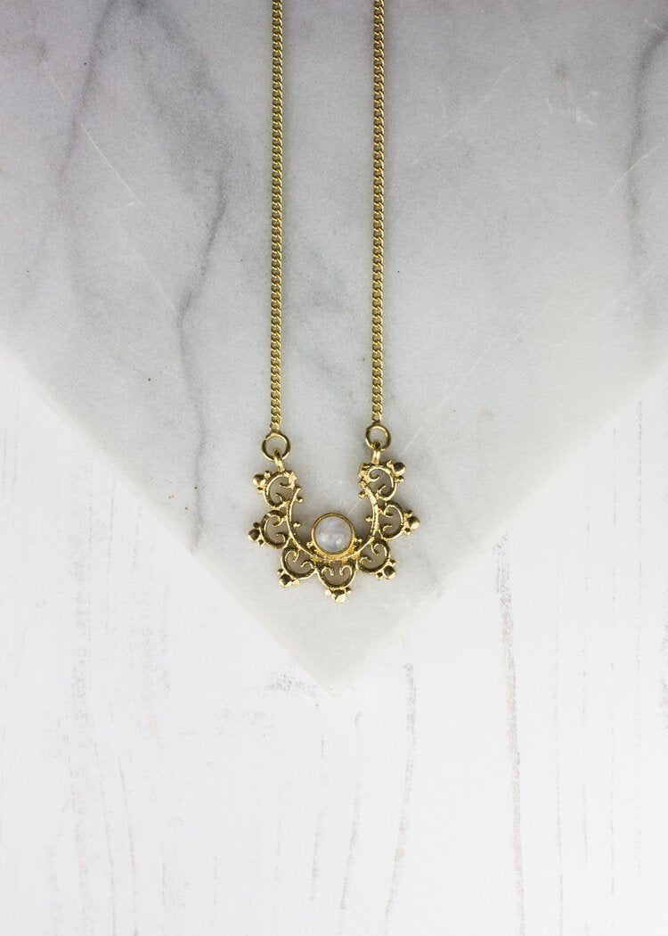 Gold plated moonstone mandala necklace 