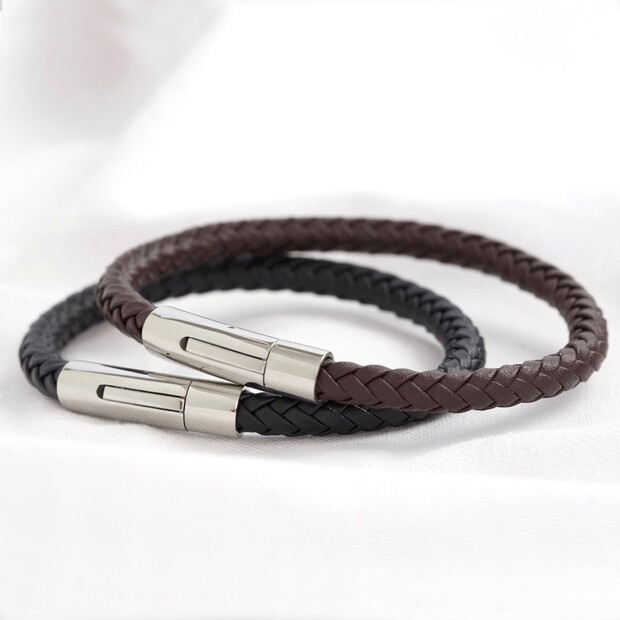 Lisa Angel Men’s Leather Bracelet with ‘Trigger Happy’ Clasp - Black & Brown