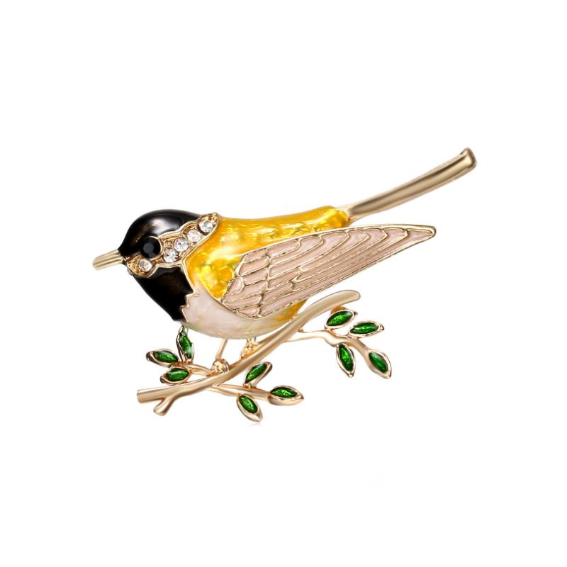Enamel Bird Brooch Yellow