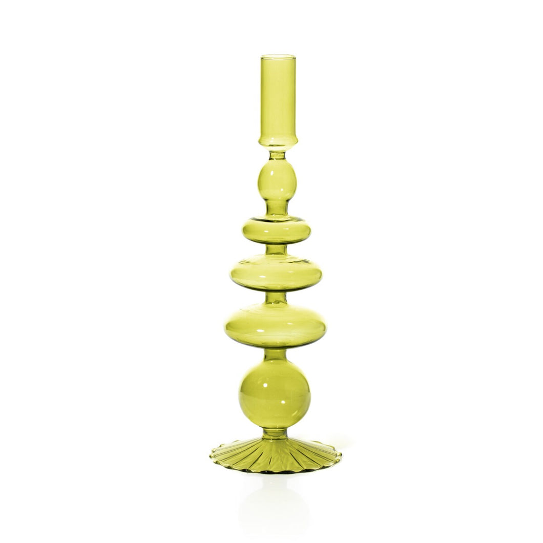 Glass Taper Candle Holder - Pear Green
