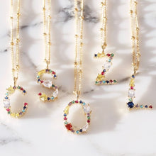 Load image into Gallery viewer, Lisa Angel Rainbow Crystal Initial Necklace
