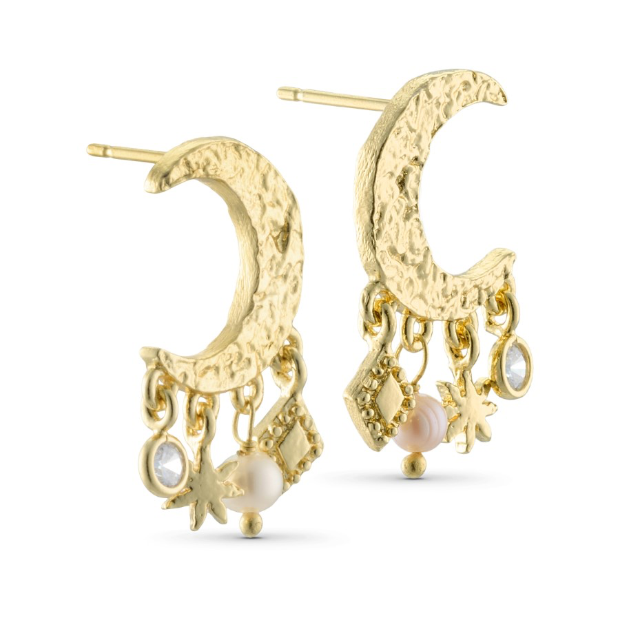 Pure by Nat Moon Earrings with Pendants - Gold & Silver