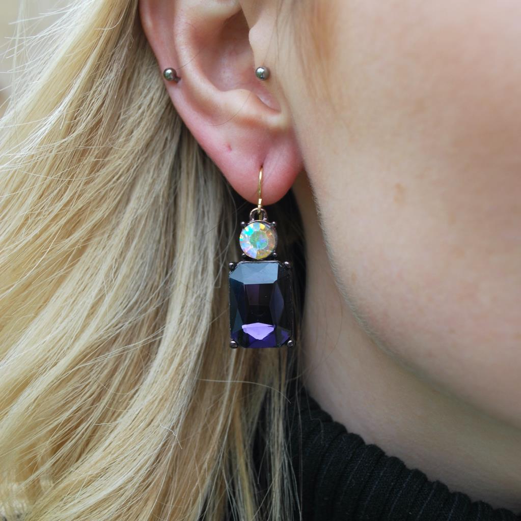 Cut Gem Drop Earrings - Purple