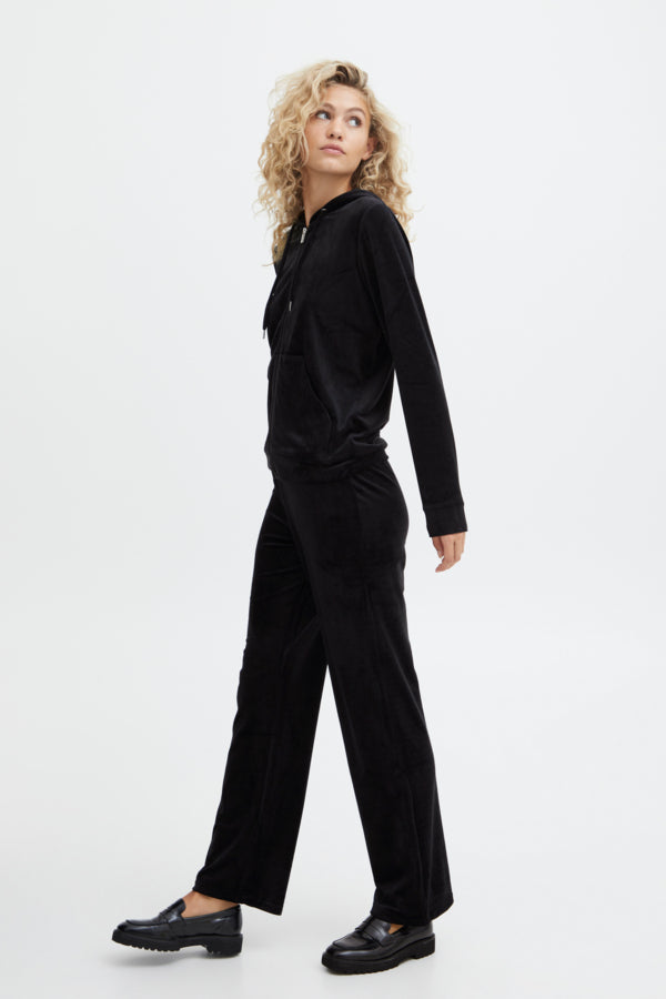 B Young Black Velour Wide Leg Trackies