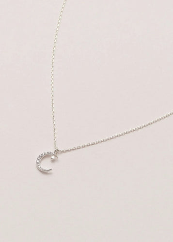 Silver plated moon and star necklace