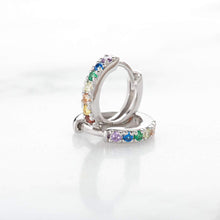 Load image into Gallery viewer, Scream Pretty Huggie Hoop Earrings with Rainbow stones
