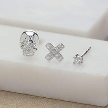Load image into Gallery viewer, Skull and Cross Set of 3 Single Stud Earrings
