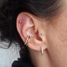 Load image into Gallery viewer, Bullet Huggie Earrings With Clear Stones (gold plated)
