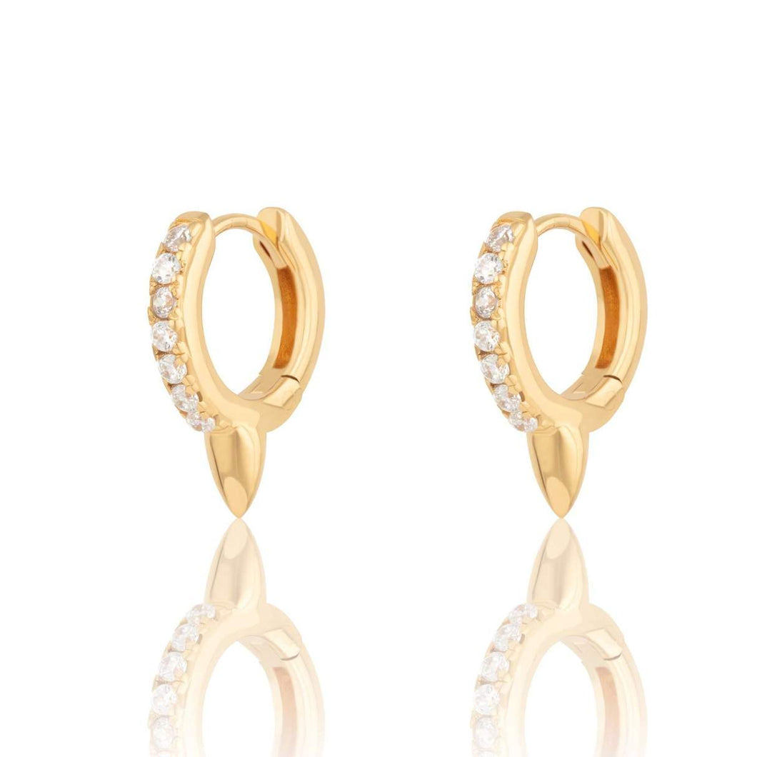 Bullet Huggie Earrings With Clear Stones (gold plated)