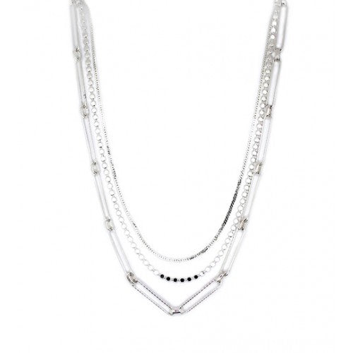 Trio Chunky Chain Layered Necklace - Silver