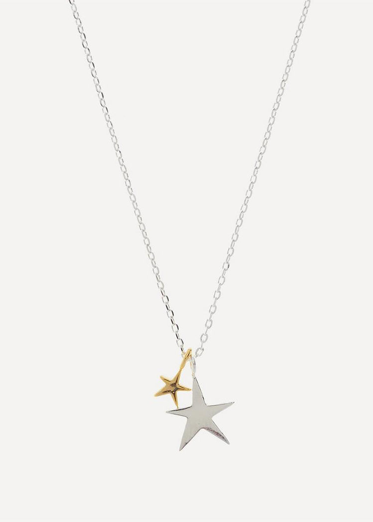 Silver plated double star necklace 